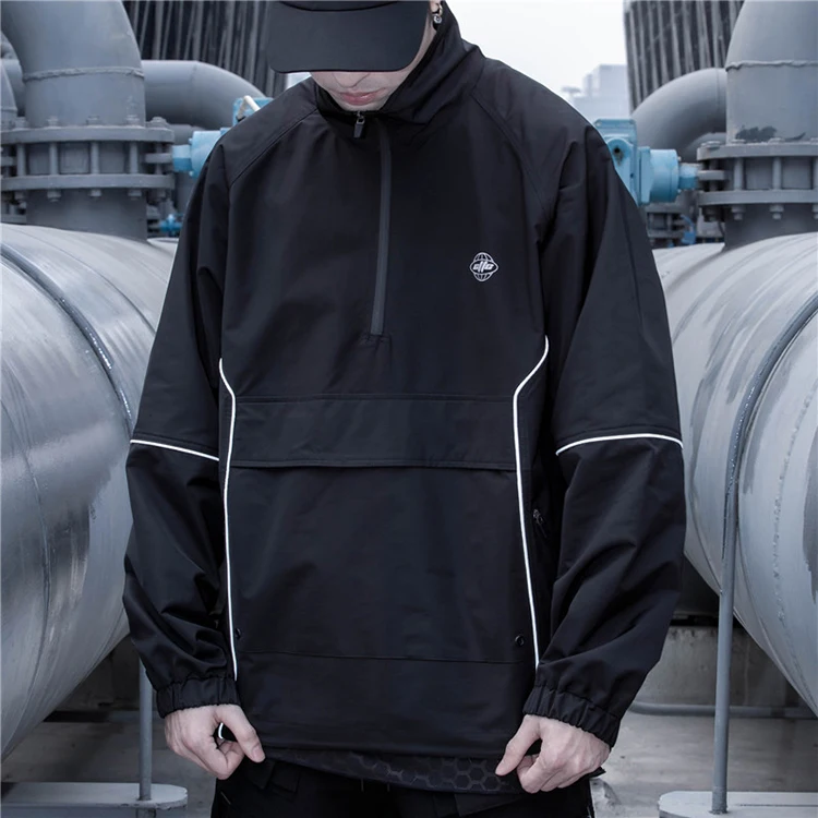 New design high street windbreaker reflective coats pullover black half zip sportswear bomber techwear jackets