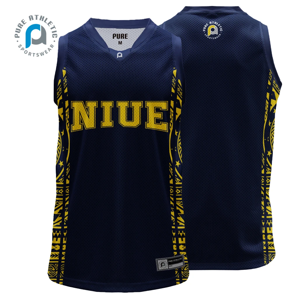 PURE OEM NIUE Sublimation Printing Custom Wholesale League Jersey  Basketball Shirts For Mens