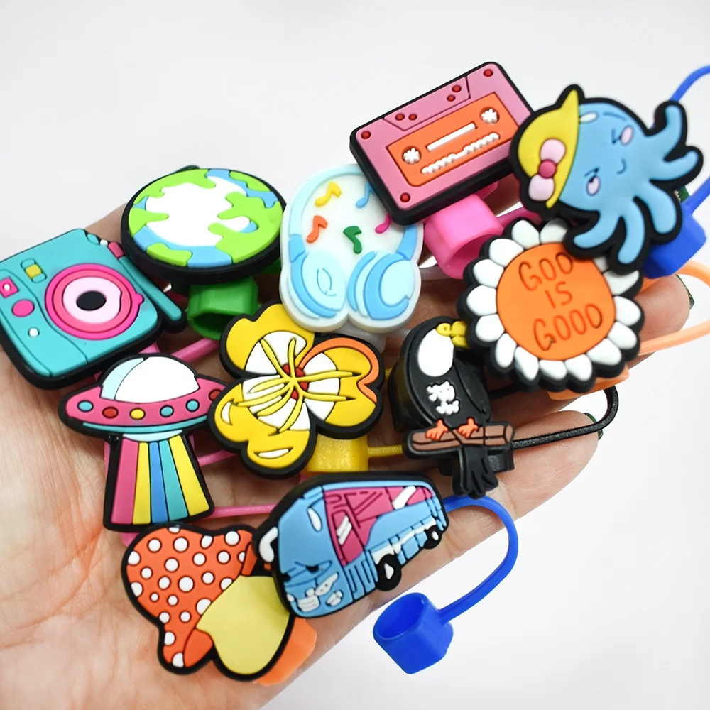 10mm Pvc Reusable Splash Proof Drinking Cute Colorful Cacti Straw Charms For Tumblers Wholesale Cute Animal Straw Topper