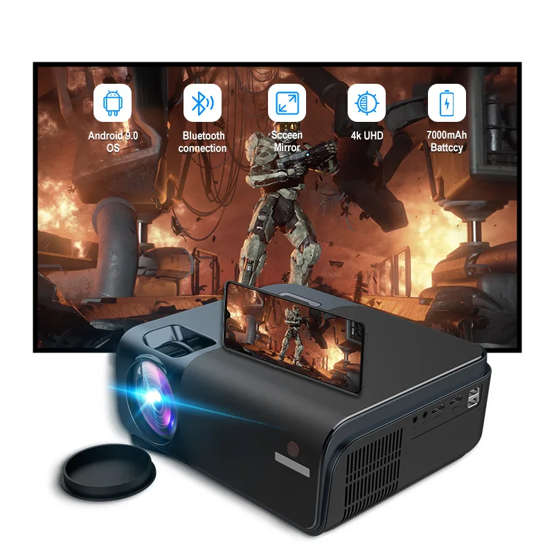 Wireless Native 1920 x 1080P Higher Brightness Android Projector HiFi Stereo Speaker 10000lumens Full HD LED Mini Projector