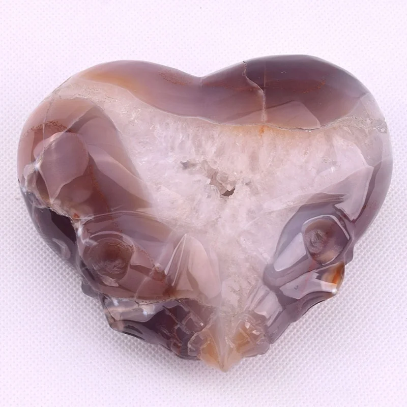 Wholesale Healing Natural Crystal Agate Grey Geode Druzy Heart Skull Carving for Home Decoration Gifts