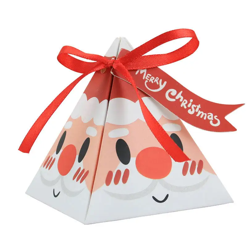 BSCI Hot Sale Korea Style Unique Design Small Christmas Triangle Paper Chocolate Candy Gift Packing Box With Ribbon