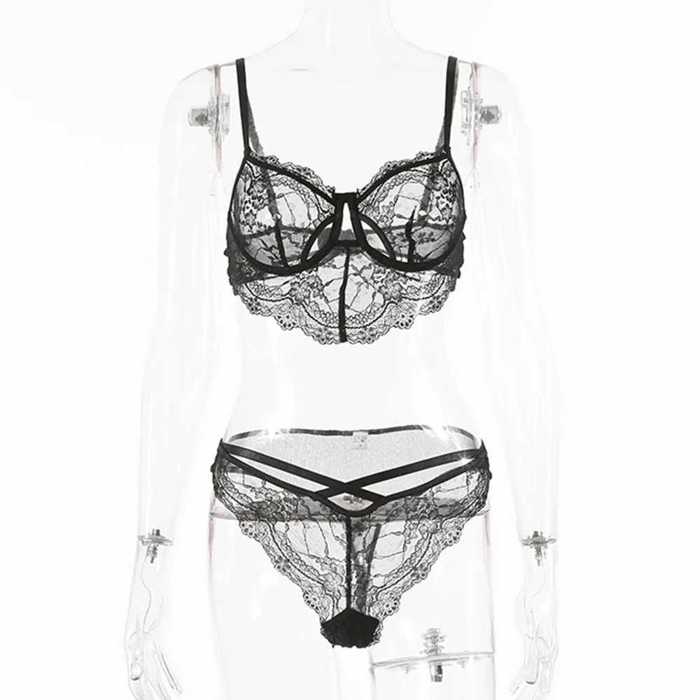 Sexy Hot Fashion Show Women Underwear Lace Black Sexy Lingerie 2 Pieces Pantie And Bra Sets Women Sexy Shaper Lingerie
