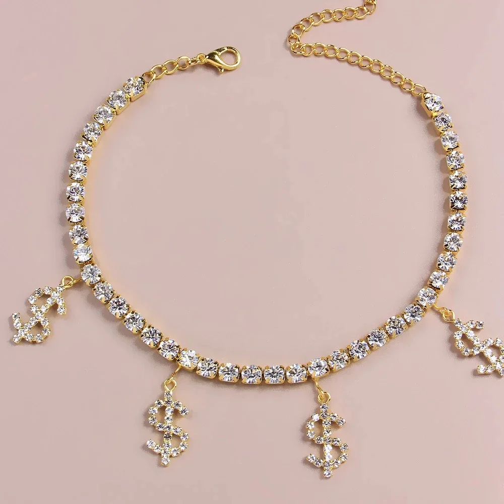  Artilady Simple Claw Chain Set with Diamond Dollar Sign Inlet Resin Butterfly Pendant Accessories Beach Resort Foot