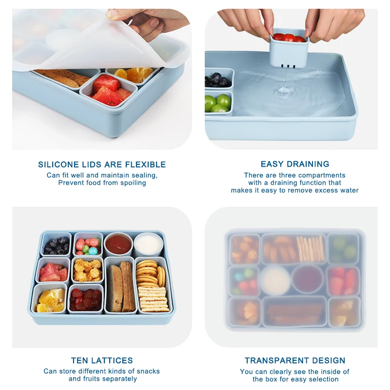 Custom Kids Lunch Box for School Snack Container Portable Silicone Divided Snacks Box for Children Travel Snack Storage Box