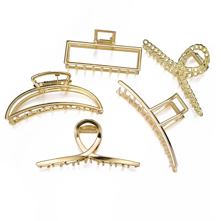 Luxury French Design Women Fashion Accessories Vintage Gold Metal Hair Claw Clips for Girls