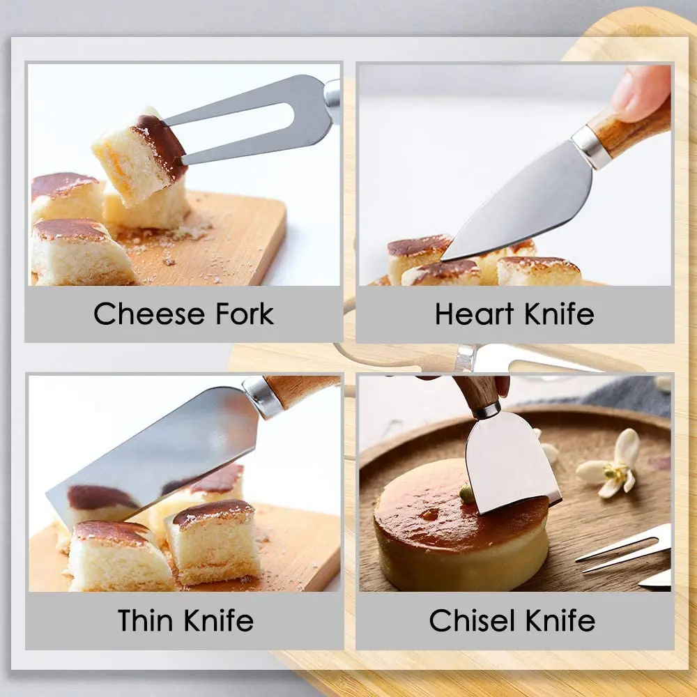 Wholesale square bamboo cutting cheese charcuterie wine board with 2 drawers cheese knives tools cutlery set for appetizers