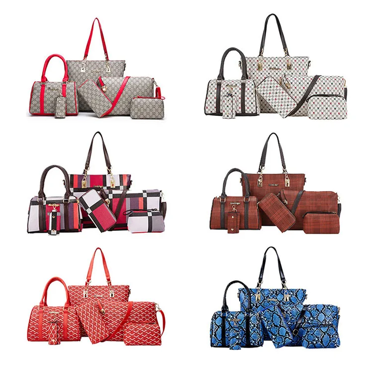 Wholesale Ladies Women Composite 6 Pieces Pu Leather Crossbody Big Capacity Tote Bags Sets Purses And Handbags
