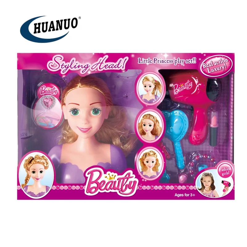 Kids DIY makeup beauty doll head play set toys hair style plastic doll head molds dolls for girls