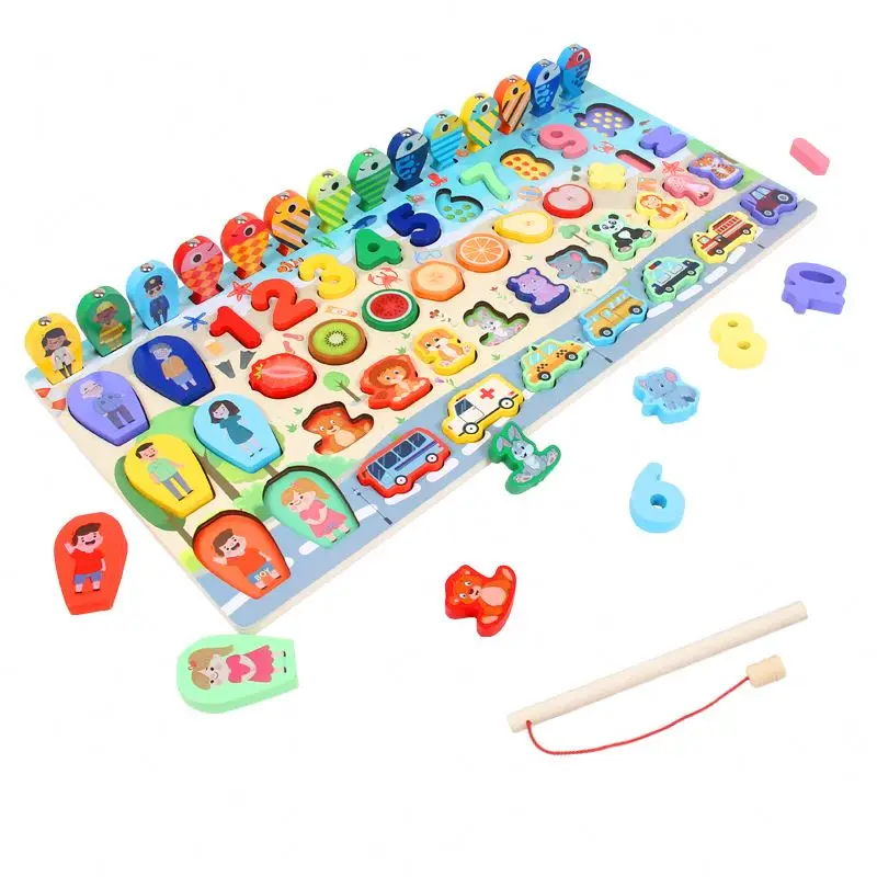New Design 7 In 1 Logarithmic Plate wooden early educational toys Wholesale learning Montessori fishing toys for child