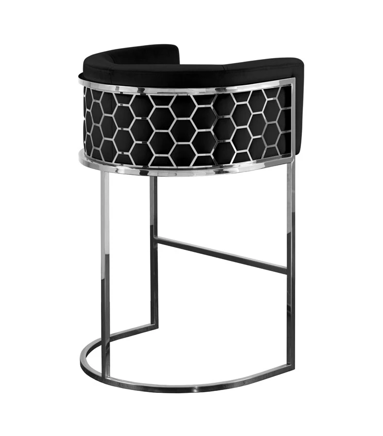 
Laser Honeycomb Pattern Stainless Steel High Bar Stool Commercial Velvet Fabric Bar Chair Furniture In Silver 