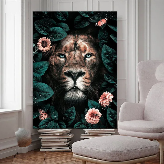 Panda Tiger Lion Jungle Wild Animal Art Canvas Painting Poster and Print Cuadro Wall Art for Living Room Home Decor (No Frame)