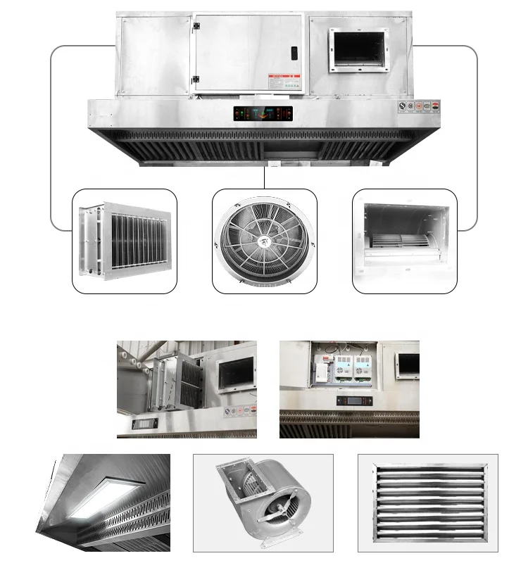 KELV Hotel & Kitchen Automatic Stainless Steel  Fume Removal Smoke Filter Commercial Kitchen Hood Range 3.0M Chimney Motor Hood