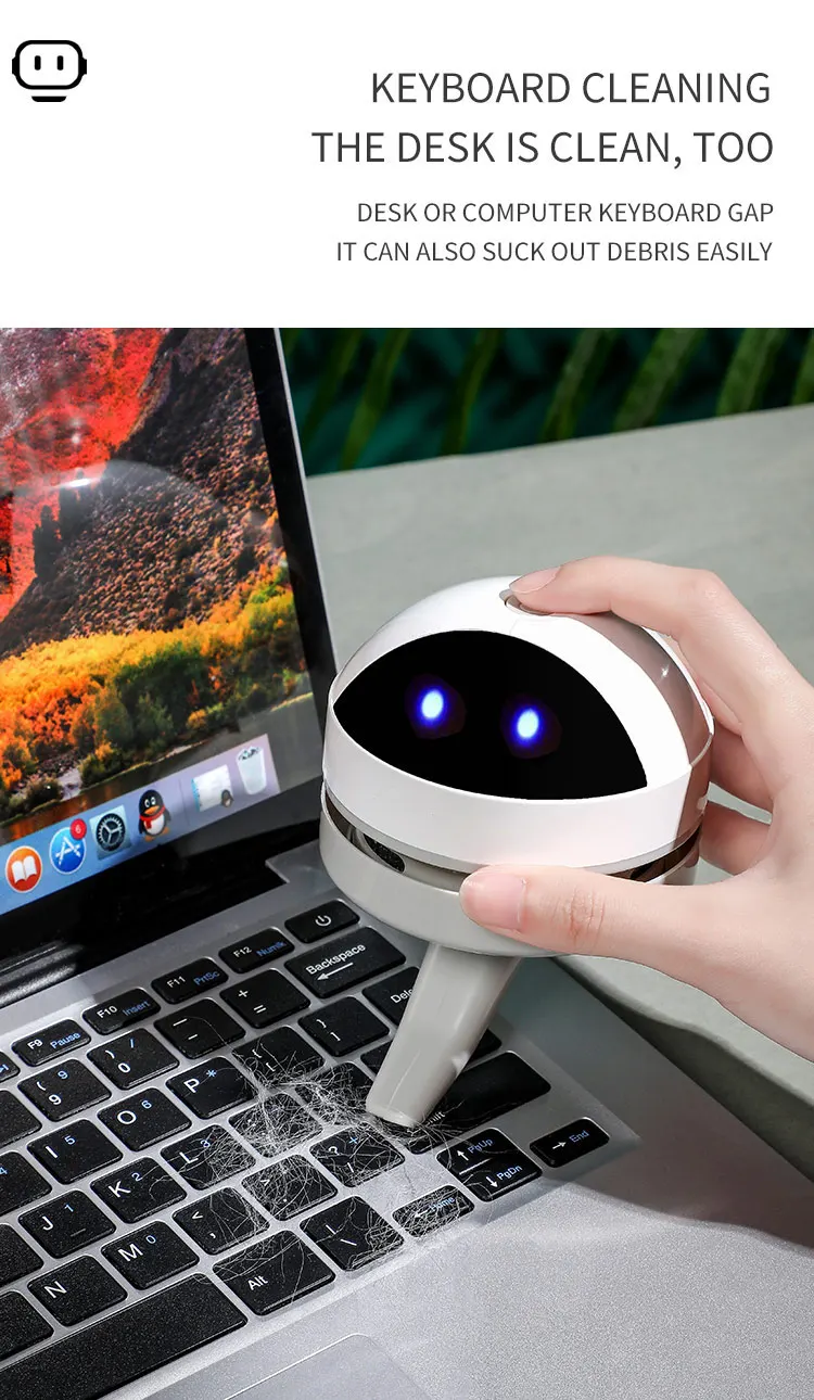 USB rechargeable Cute Robot Shape Portable Cartoon Mini Desktop Vacuum Cleaner Crumb Dust Sweeper