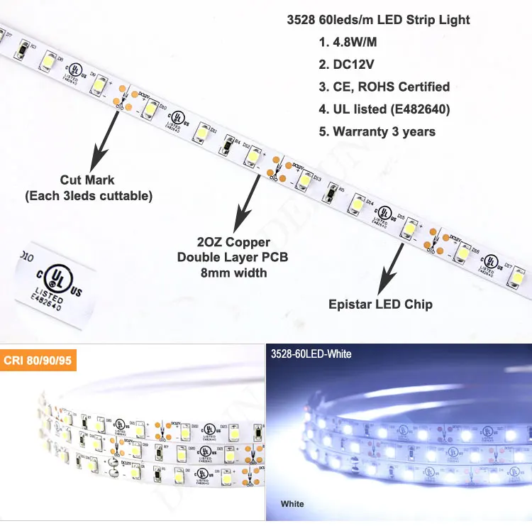 Good sell 5m/roll Super Bright Smd 3528 Flexible Led Strip
