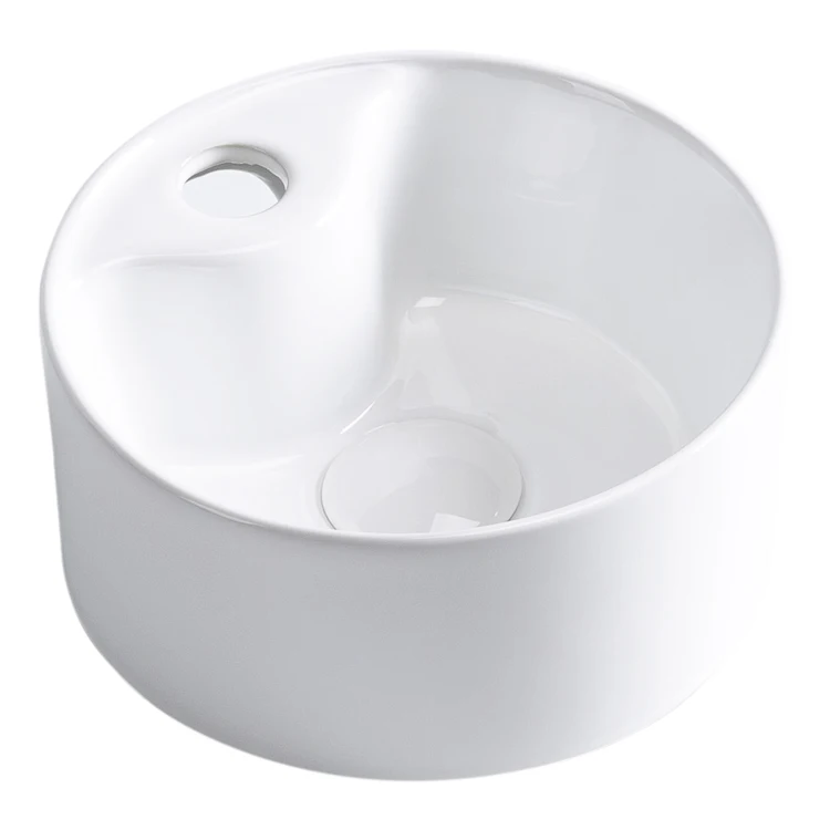 OEM ODM tezgah st lavabo Mini Ceramic Art Wash Hand Basin Table Top Round Bathroom Sinks With Single Hole