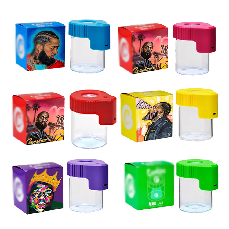 Portable Air Tight Glass Storage Magnifying Weed Stash Jar Herb Container With Led Light And Usb Charger Mag Jar