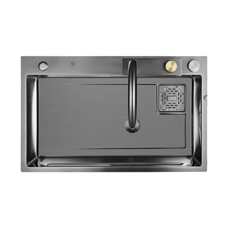304 Gun Gray Flying Rain Waterfall Stainless Steel Sink Nano Scratch Resistant Kitchen Sink