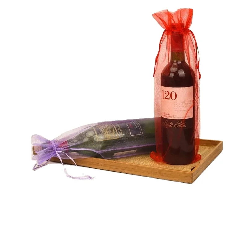 
Customized Logo Organza Gift Bag Silk Organza Bags Jewelry Pouch With Satin Ribbon Logo for wine packaging 