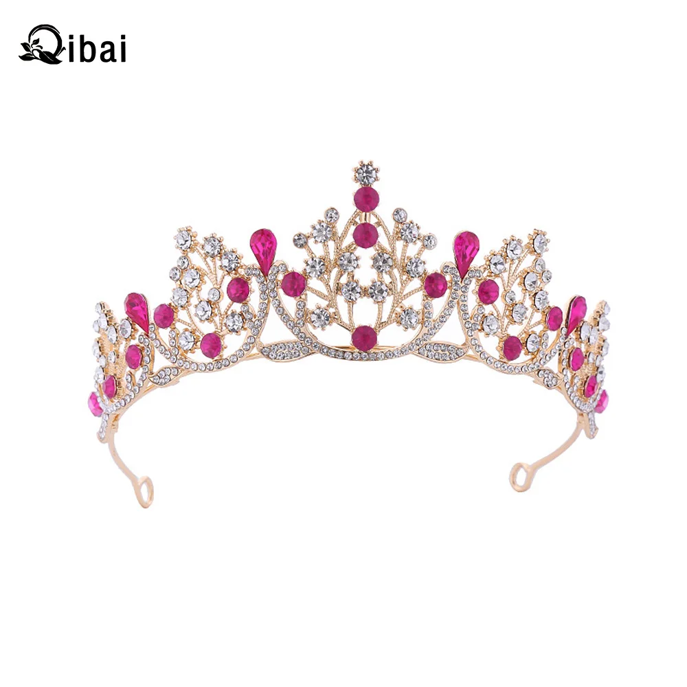 Qibai аксессуары корейские свадебные Хрустальная корона винтажная Золотая черная повязка на голову Свадебная пряжа аксессуар для Хэллоуина оголовье