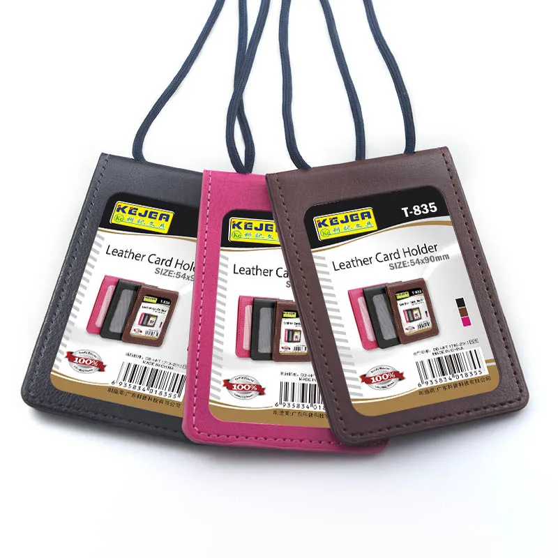 2022 Factory Wholesale Work Permit Rfid Slim Id Holders With Ropes Clear Custom PU ID Card Holder WIth Lanyard