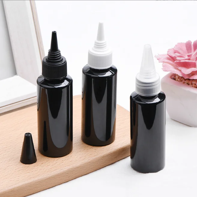 Customize support fast delivery 50ml PET plastic liquid gel Squeeze Dropper Bottle with Twist Top Spout Cap for ink and hair oil
