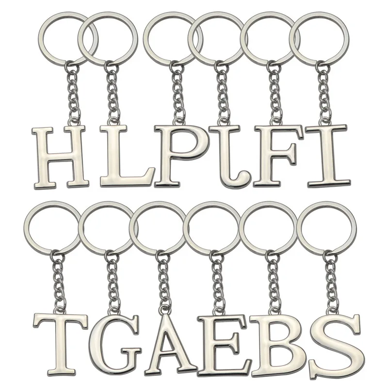 Wholesale 26 English Capital Letters Keychain Stainless Steel 18K Gold Plated Jewelry Key Ring Pendant