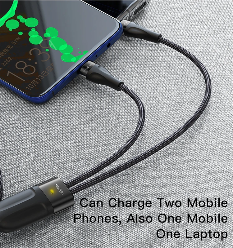 YESIDO Max 100 Вт Супер быстрая зарядка 2 в 1 кабель с разъемами типа C и USB для передачи данных ноутбука планшета мобильного телефона