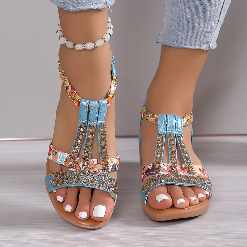 2024 summer new Korean version of fashion fish mouth set foot wedge fashion casual large size Bohemian rhinos Roman sandals