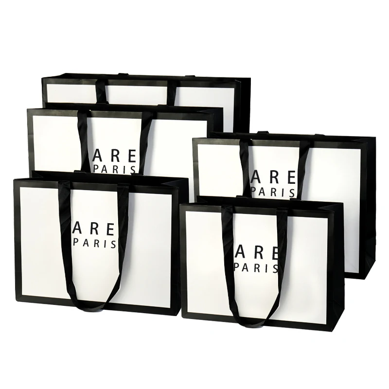 Paper Bag Custom Printed logo Luxury Clothing Shopping Paper Bags Boutique Recyclable Gift Bag With Ribbon rope