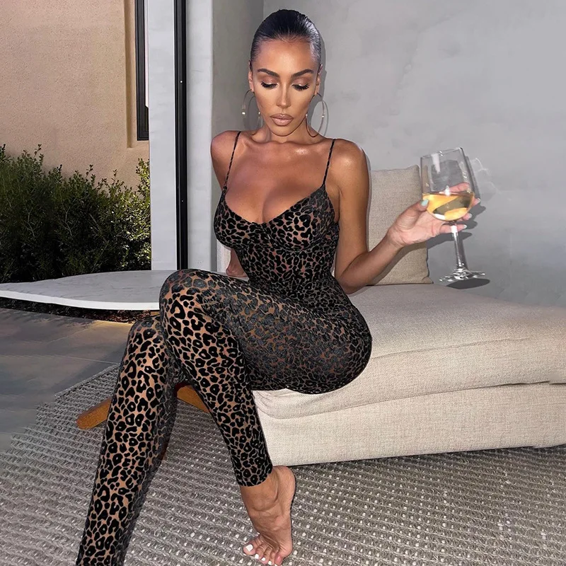 Autumn Leopard Pattern Backless Womens Bodysuits For Women Jumpsuit