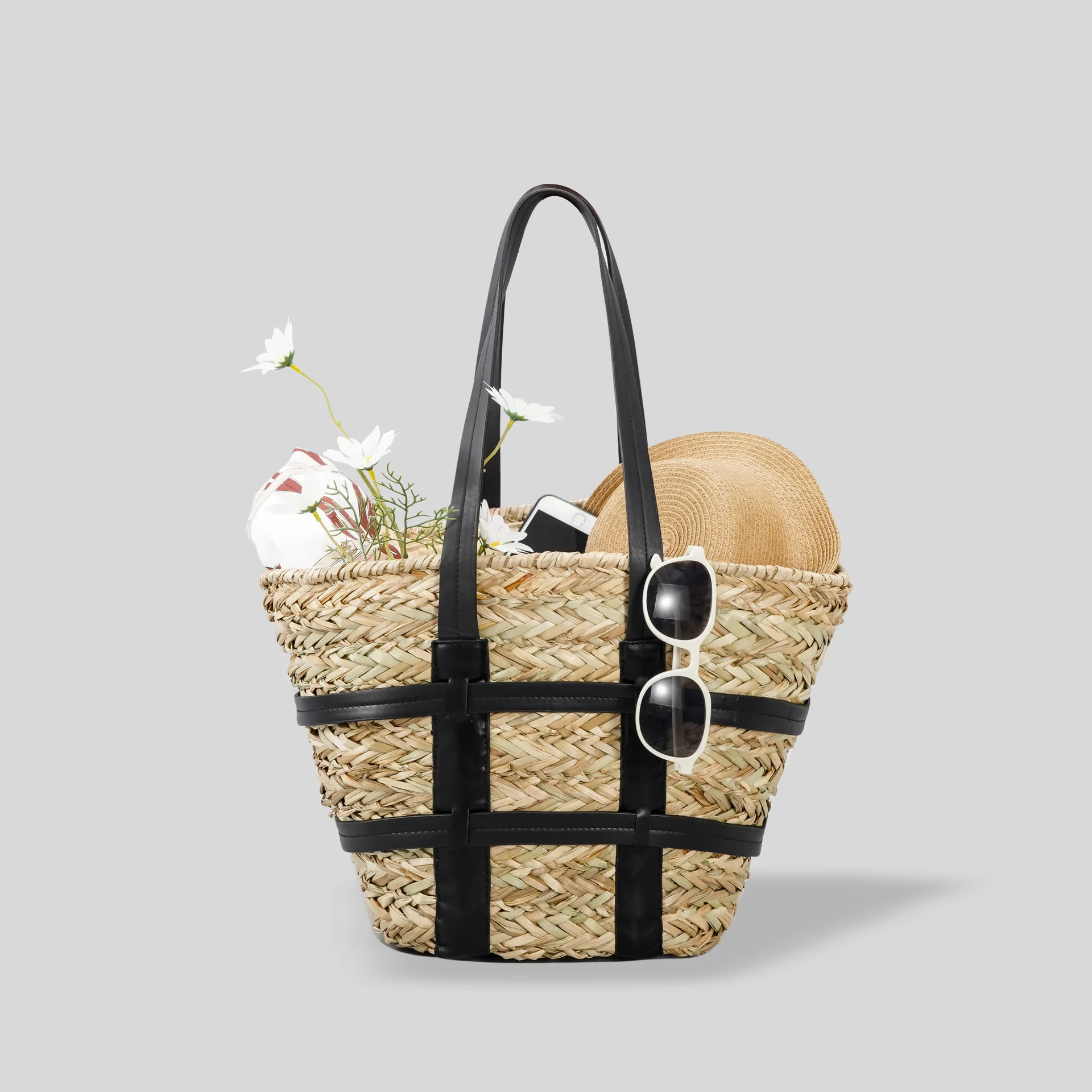 Spring Summer New Handmade Straw Woven Bag Large Capacity Shoulder Rattan Woven Beach Bag Handbag For Women
