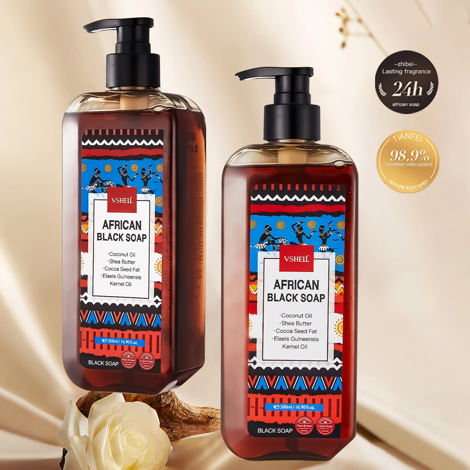 african Ghana Raw Black Vegan Liquid Body Wash Cleanser Hair Shampoo Hand Soap with Shea Butter Coconut Oil African Black Soap