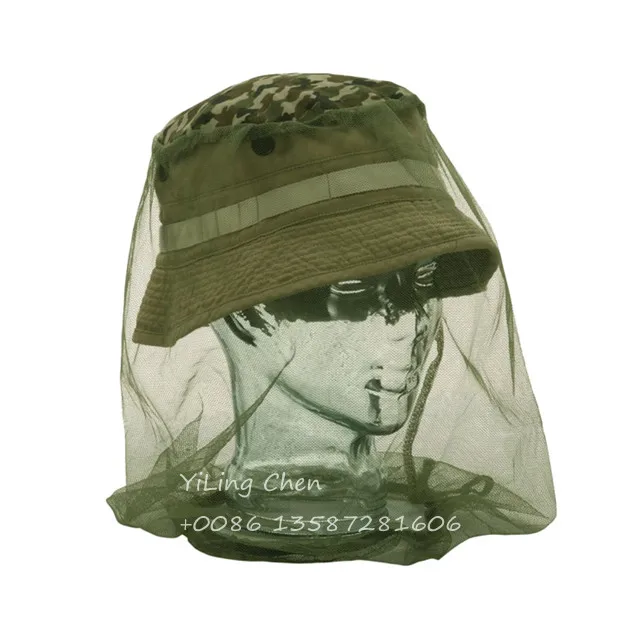 Hot selling High quality Outdoor comping Travel Mosquito head net with Camouflage taffeta fabric top