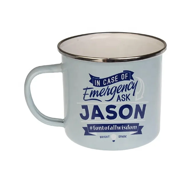 Lightweight Durable enamel 14oz tea or coffee cups Camping Enamel Mug for Tea Soup Milk