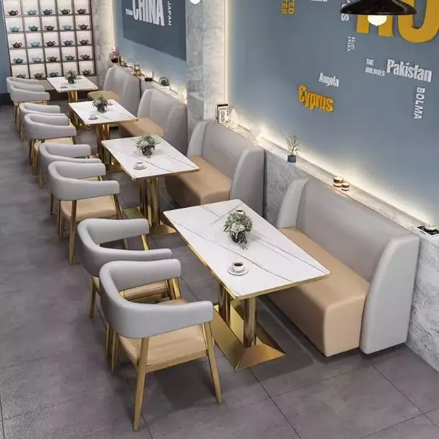 Modern Golden Cafe Booth Seating Fast Food Restaurant Tables And Chairs Sets Coffee Shop Furniture Restaurant Sofa