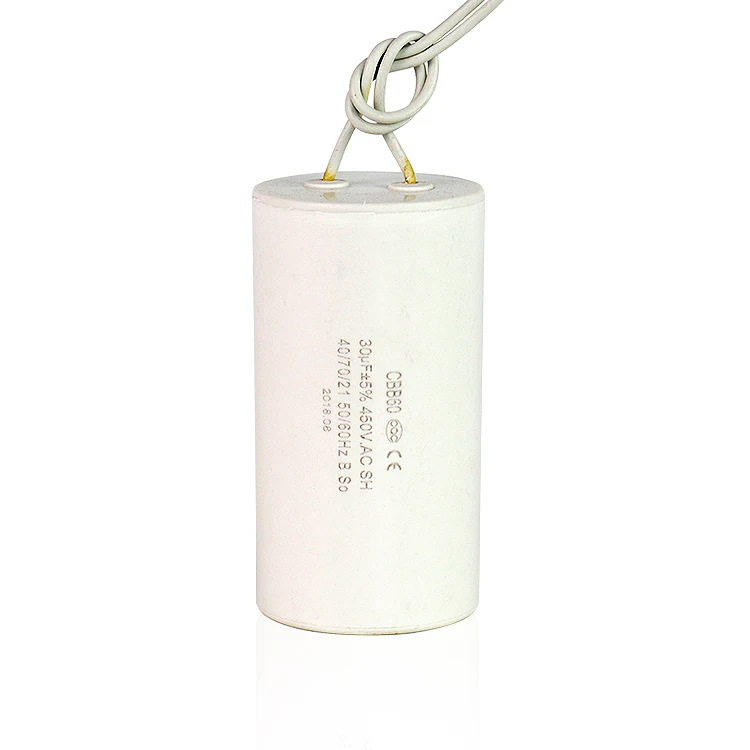 Конденсатор CBB60, Круглый пусковой конденсатор двигателя CBB60 450VAC 30 мкФ с проводным соединителем