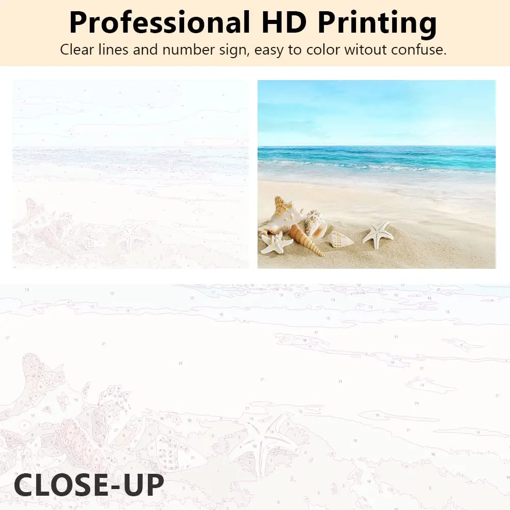 Painting By Numbers For Adults Kids Sea Beach Shell 16x20 inch Seascape Oil Painting Kits With Canvas Paint Brush Wall Decor