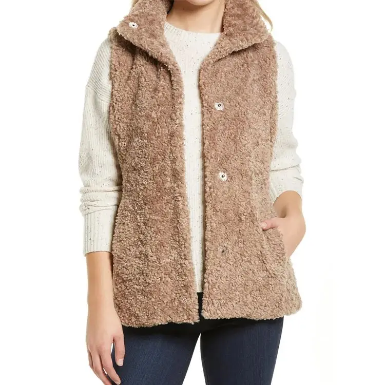 fashion brown fur button up ladies  jackets warm winter coats customized women  vest jacket