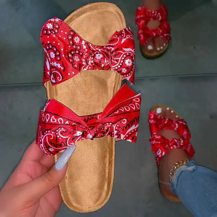 Women Slip On Satin Bow Slippers Summer beach flip-flops slippers cheap wholesale custom wedges slippers for plus size 43