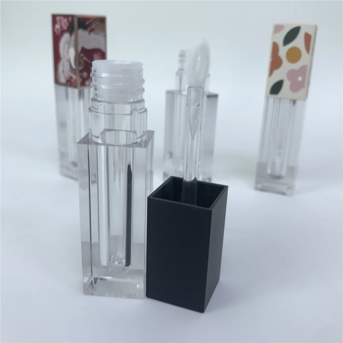 eco friendly square lip tint bottle personalized custom tube packaging clear empty big brush applicator lip gloss tubes 5 ml