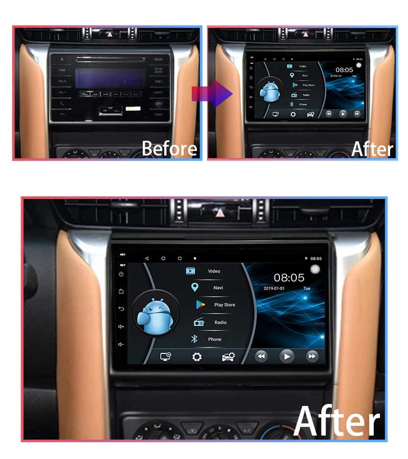 9inch 2Din IPS Screen Android Car Radio With CarPlay GPS BT For Toyota Fortuner 2 SW4 2015 - 2020 Multimedia Video Player