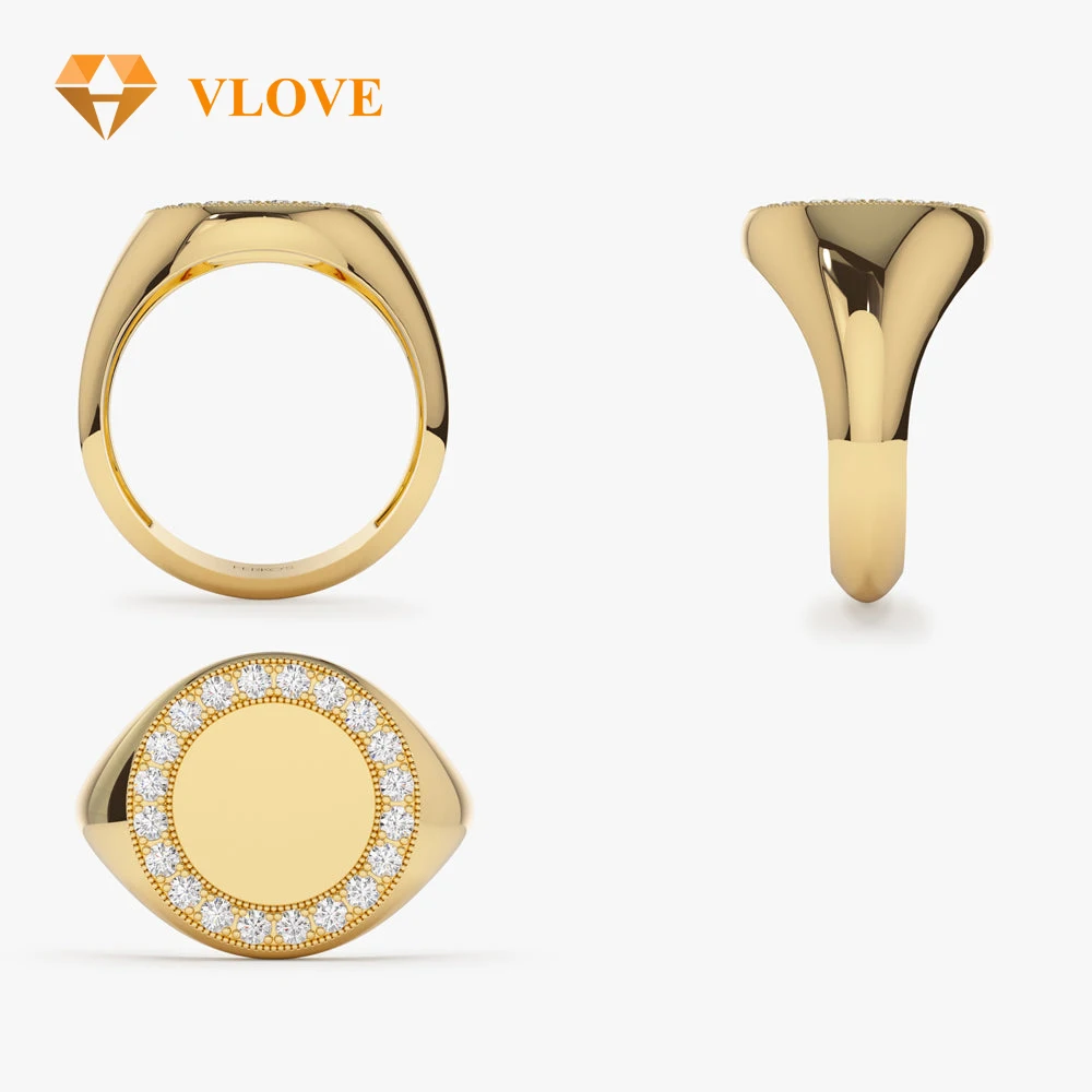 VLOVE Classic Hot Selling Jewelry Diamond Rings 14k Engravable Gold Signet Ring