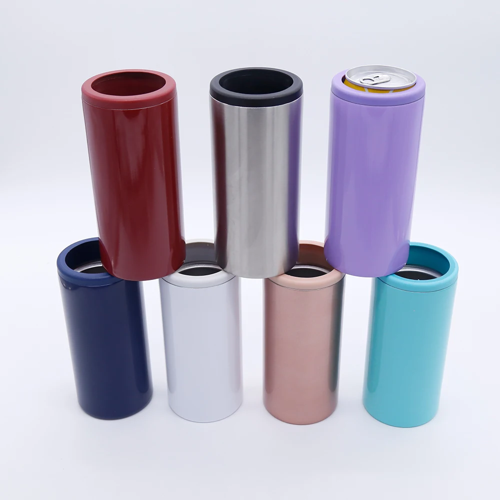 Изготовленные на заказ двойные стенки из нержавеющей стали изолированные пустые сублимационные розовые 12 унций тонкие охладители банок оптом
