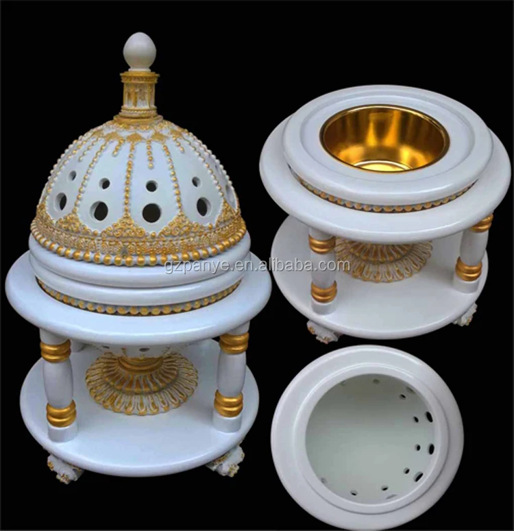 
2020 Arabic style Luxury New design high quality engraved matted finishing lacquered white arabian wooden incense burner 