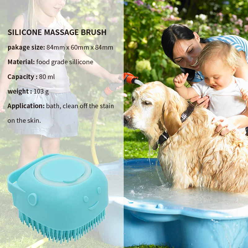 Pet dog hair brush Grooming Bath Massage Brush with Soap and Shampoo Dispenser Soft Silicone Bristle
