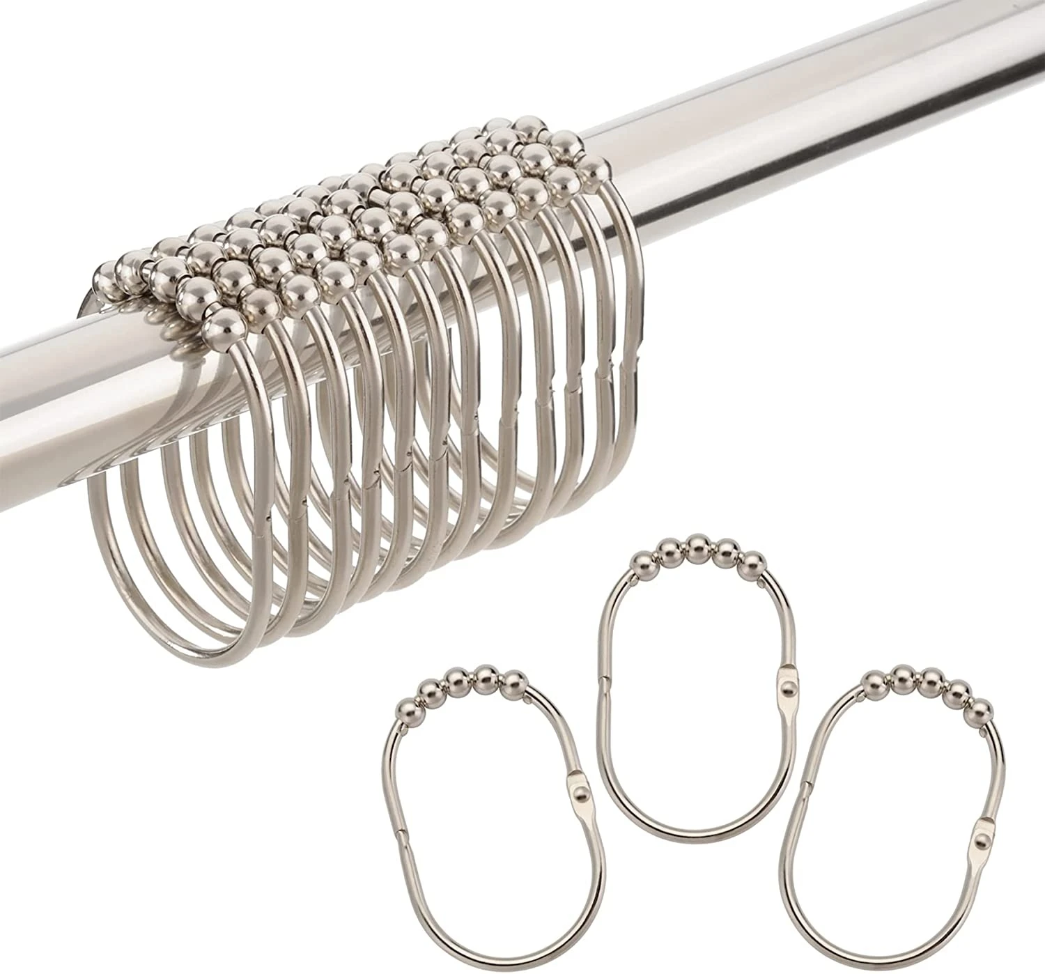 12 Pcs Per Set Metal Five Bead Bathroom Hotel Hospital Metal Shower Rings For Curtains Rolling