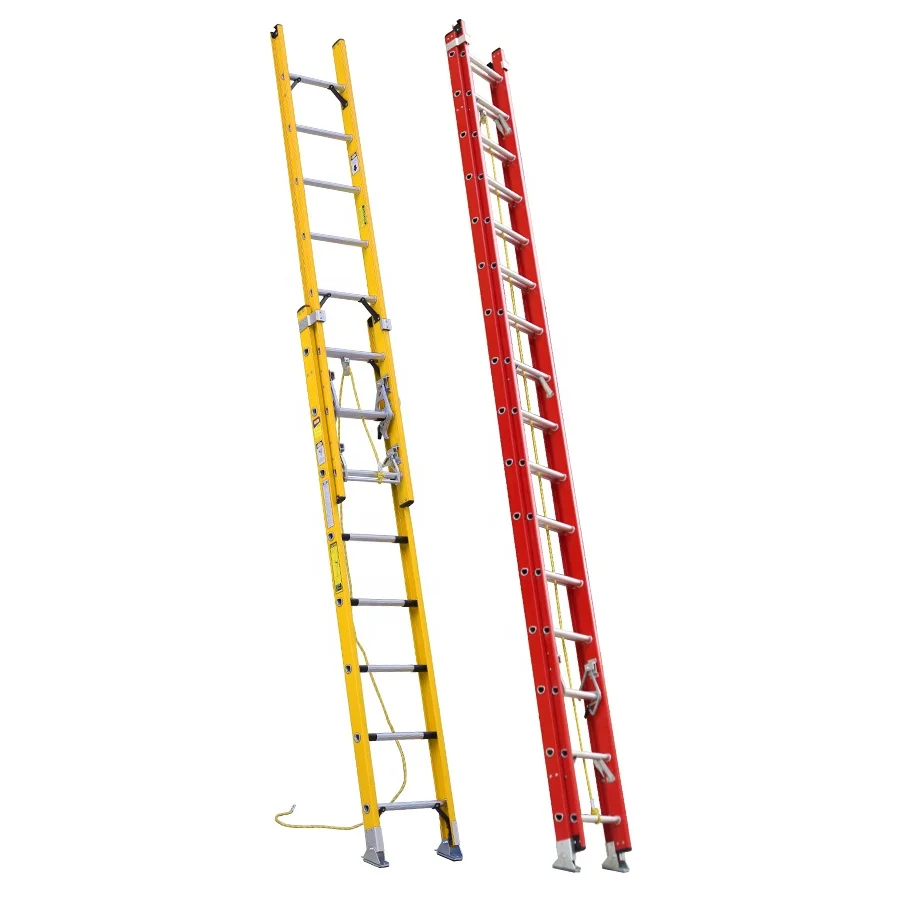 24ft 28ft 12m ANSI Red and Yellow Extension Ladder Fiberglass Manufacturer