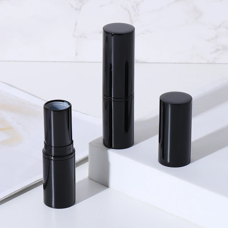 Solid Shiny Aluminium Metal Lip Balm Tube Black