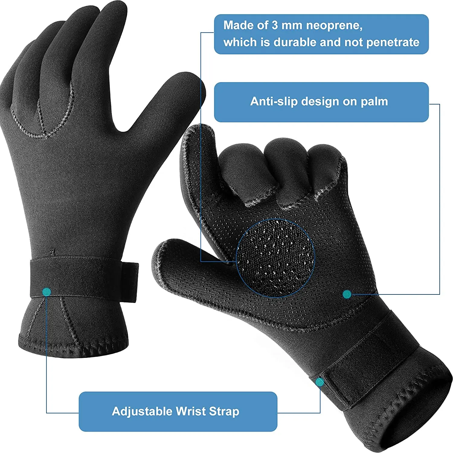 Thermal Anti Slip Flexible Dive Water Gloves Neoprene Scuba Surfing Wetsuit Diving Gloves with Adjustable Waist Strap